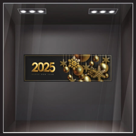 Χριστουγεννιάτικο αυτοκόλλητο HAPPY NEW YEAR 2025 - Χριστουγεννιάτικη βιτρίνα Sticky 1