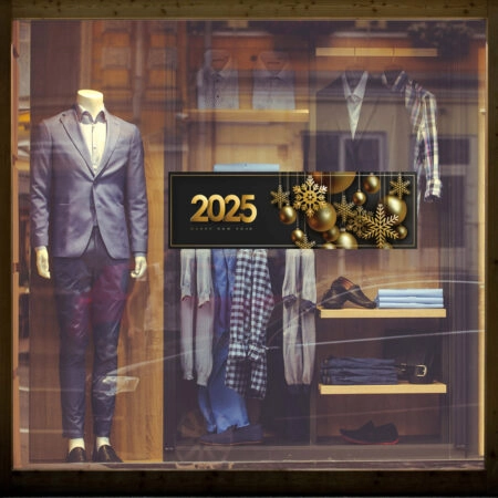 Χριστουγεννιάτικο αυτοκόλλητο HAPPY NEW YEAR 2025 - Χριστουγεννιάτικη βιτρίνα Sticky 2