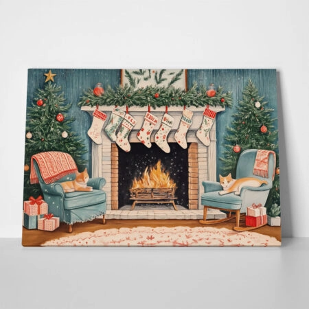 Πινακας σε καμβά CHRISTMAS FIREPLACE - Χριστουγεννιάτικοι Πίνακες Sticky 1