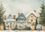 Πινακας σε καμβά CHRISTMAS VILLAGE