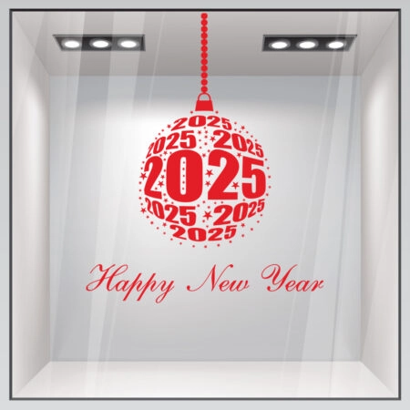 Χριστουγεννιάτικο αυτοκόλλητο HAPPY NEW YEAR ORNAMENT - Χριστουγεννιάτικη βιτρίνα