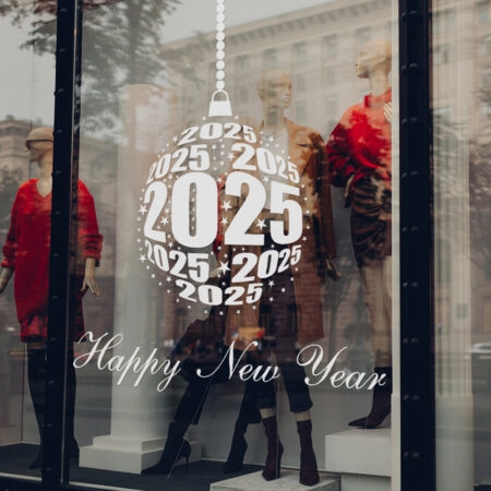 Χριστουγεννιάτικο αυτοκόλλητο HAPPY NEW YEAR ORNAMENT - Χριστουγεννιάτικη βιτρίνα Sticky 3