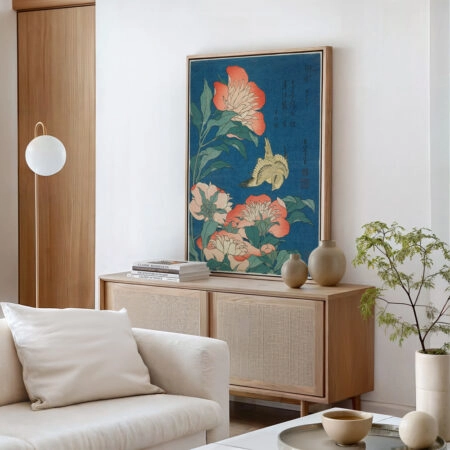 Πινακας σε καμβά HOKUSAI - PEONIES AND CANARY - Hokusai Katsushika Sticky 1
