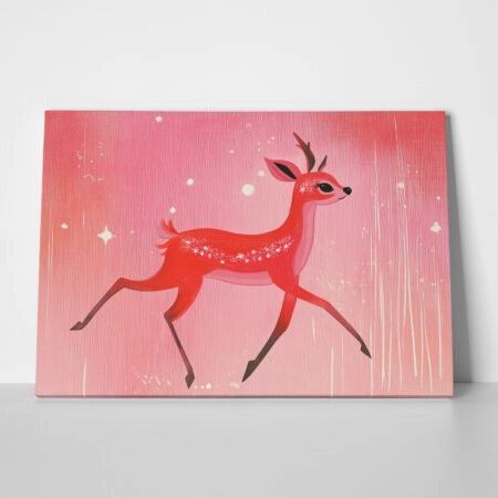 Πινακας σε καμβά PINK CHRISTMAS DEER - Χριστουγεννιάτικοι Πίνακες Sticky 1