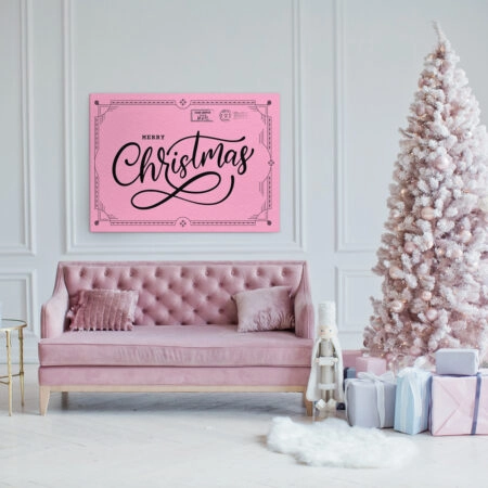 Πινακας σε καμβά PINK CHRISTMAS POSTCARD - Χριστουγεννιάτικοι Πίνακες