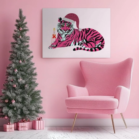 Πινακας σε καμβά PINK CHRISTMAS TIGER - Χριστουγεννιάτικοι Πίνακες