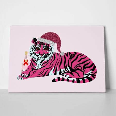 Πινακας σε καμβά PINK CHRISTMAS TIGER - Χριστουγεννιάτικοι Πίνακες Sticky 1