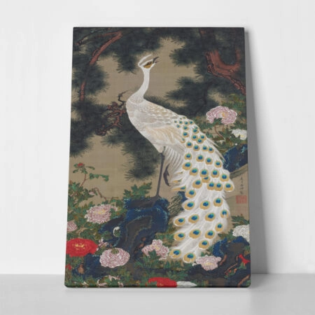 Πινακας σε καμβά JAKUCHU ITO - A PEACOCK PINE AND PEONY - Jakuchu Ito Sticky 1
