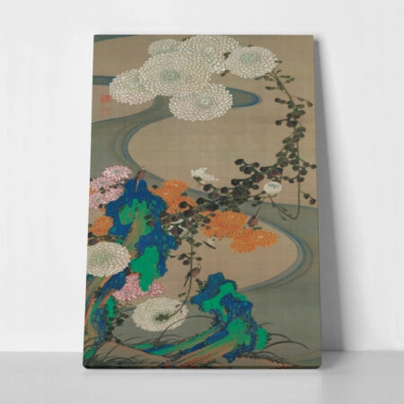 Πινακας σε καμβά JAKUCHU ITO - CHRYSANTHEMUMS BY A STREAM WITH ROCKS - Jakuchu Ito Sticky 1
