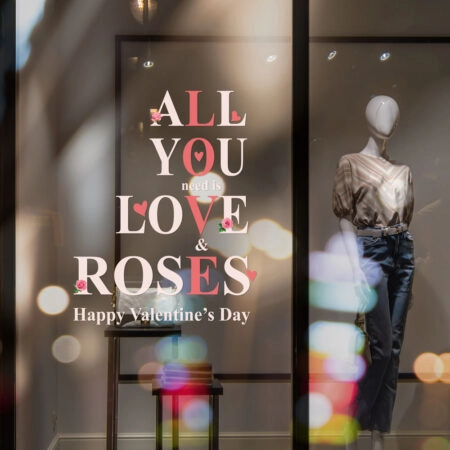 Αυτοκoλλητο Βιτρίνας LOVE AND ROSES - Αγίου Βαλεντίνου Sticky 1