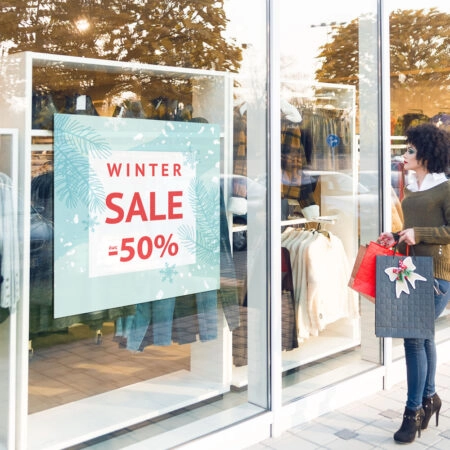 Αυτοκoλλητο Εκπτωσεων WINTER SALE CYAN AND RED - Αυτοκόλλητα εκπτώσεων Sticky 1
