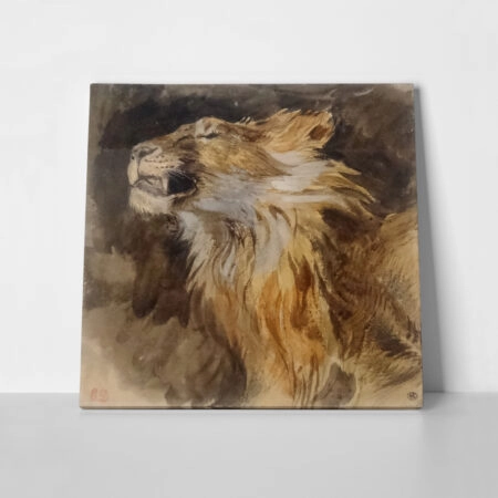 Πίνακας Τετράγωνος DELACROIX - TETE DE LION RUGISSANT - Eugene Delacroix Sticky 1
