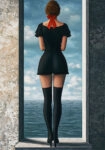 Πινακας σε καμβά WOMAN IN FRONT OF SEA RETRO DREAMSCAPE