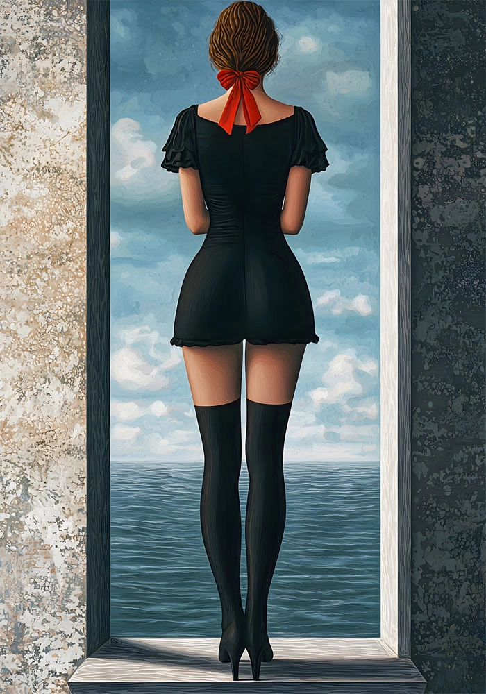Πινακας σε καμβά WOMAN IN FRONT OF SEA RETRO DREAMSCAPE