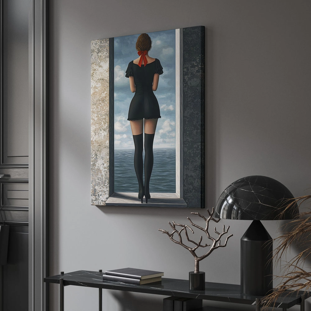 Πινακας σε καμβά WOMAN IN FRONT OF SEA RETRO DREAMSCAPE