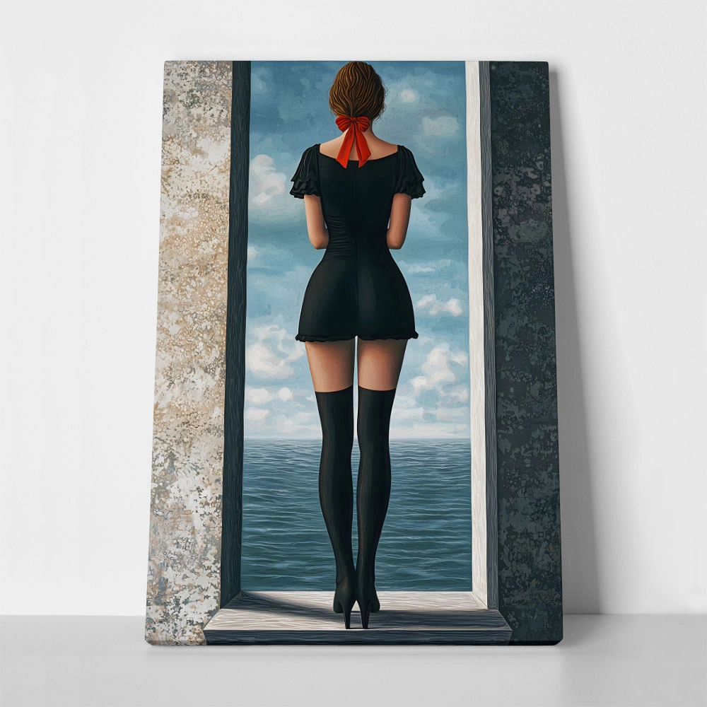 Πινακας σε καμβά WOMAN IN FRONT OF SEA RETRO DREAMSCAPE