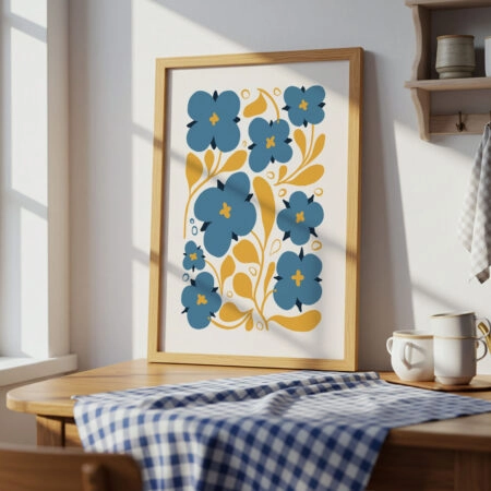 Πόστερ ABSTRACT BLUE AND ORANGE FLOWERS - Botanical - Λουλούδια