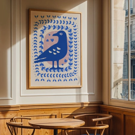 Πόστερ BLUE BIRD WITH LEAVES ILLUSTRATION