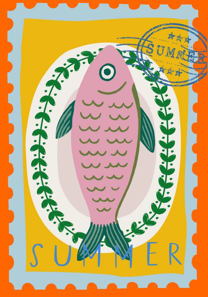 Πόστερ FISH PLATE SUMMER ILLUSTRATION