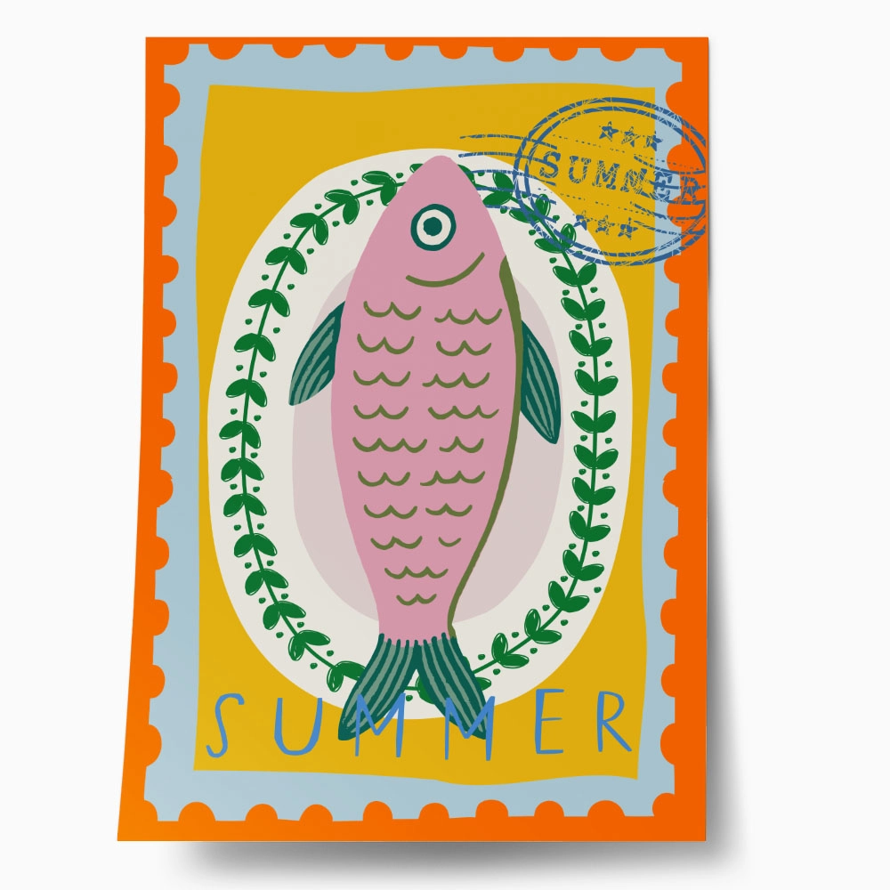 Πόστερ FISH PLATE SUMMER ILLUSTRATION