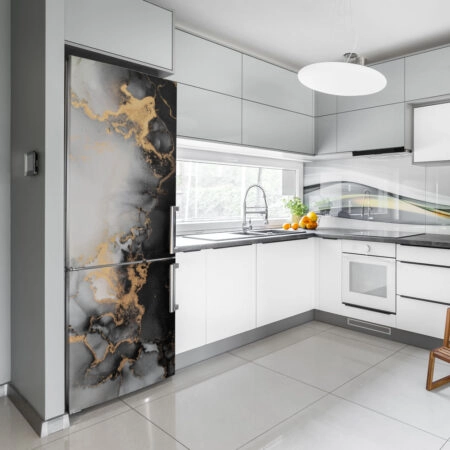 Αυτοκόλλητο ψυγείου WHITE BLACK GOLD MARBLE - Απομιμηση υλικων Sticky 1