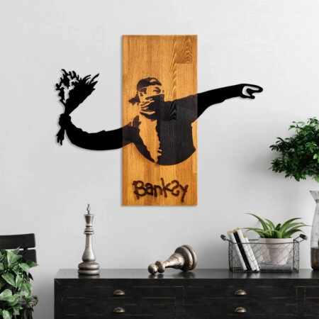ΔΙΑΚΟΣΜΗΤΙΚΟ ΤΟΙΧΟΥ BANKSY HM4757-ΦΥΛΛΑ ΜΕΤΑΛΛΟΥ ΜΑΥΡΑ-ΞΥΛΟ 69x3(βάθος)x58Υεκ. - Διακοσμητικά Τοίχου Sticky 1