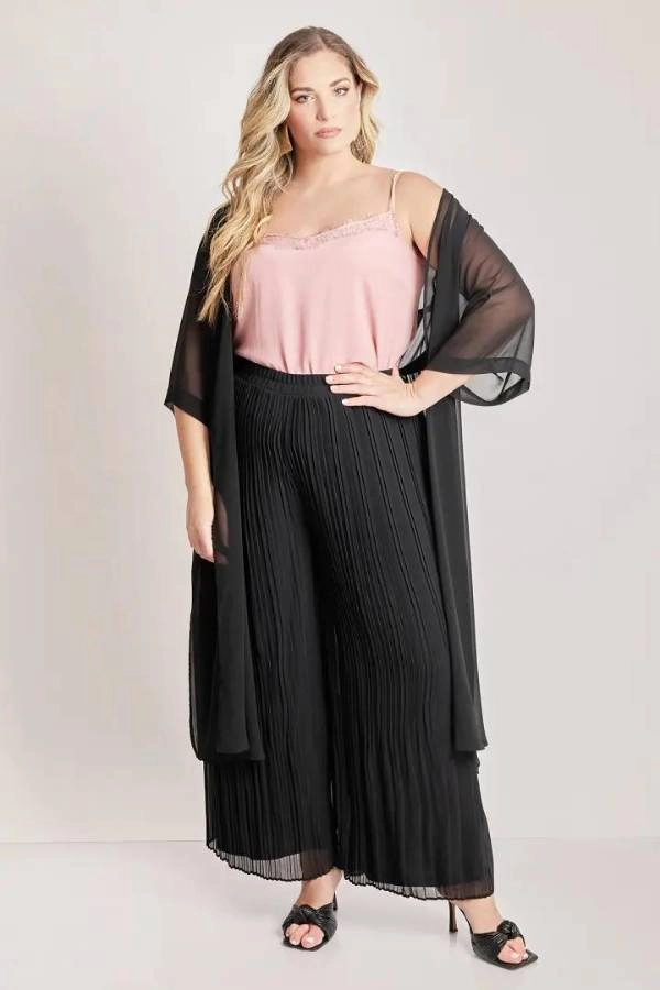 Chiffon Παντελόνα Πλισέ με Ελαστική Μέση σε Μαύρο