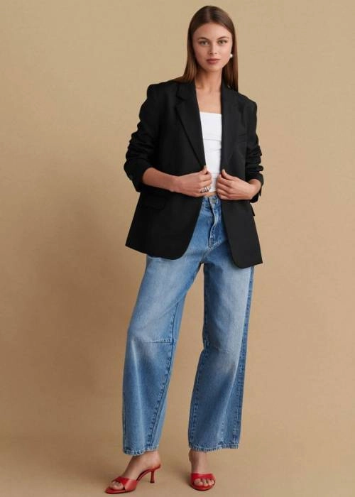 Σακάκι σταυρωτό μονόκουμπο σε μαύρο χρώμα