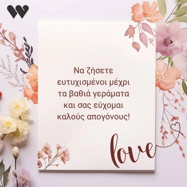 Κλασική ευχή γάμου: Να ζήσετε ευτυχισμένοι μέχρι τα βαθιά γεράματα και σας εύχομαι καλούς απογόνους!