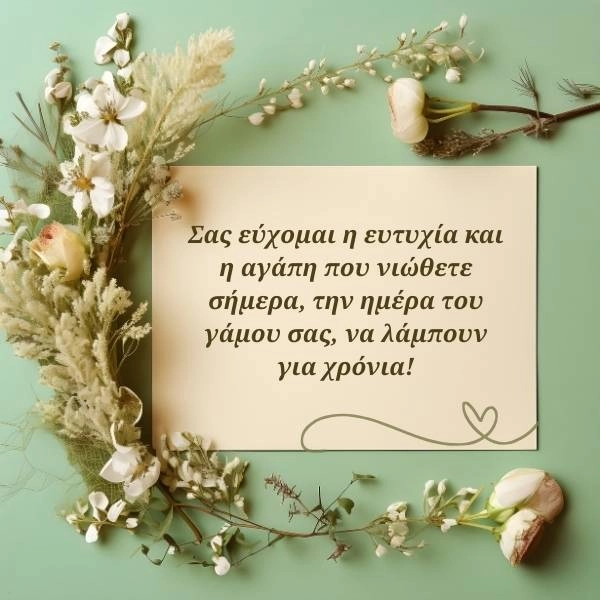 Κάρτα γάμου με το μήνυμα: Σας εύχομαι η ευτυχία και η αγάπη που νιώθετε σήμερα, την ημέρα του γάμου σας, να λάμπουν για χρόνια!