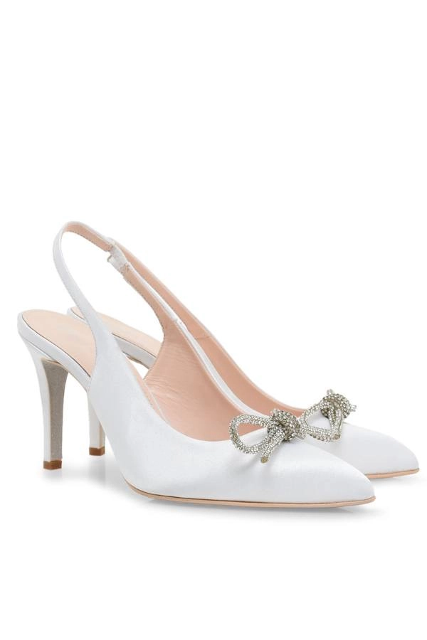 Νυφικές Slingback Γόβες Tsakiris Mallas Λευκό Σατέν