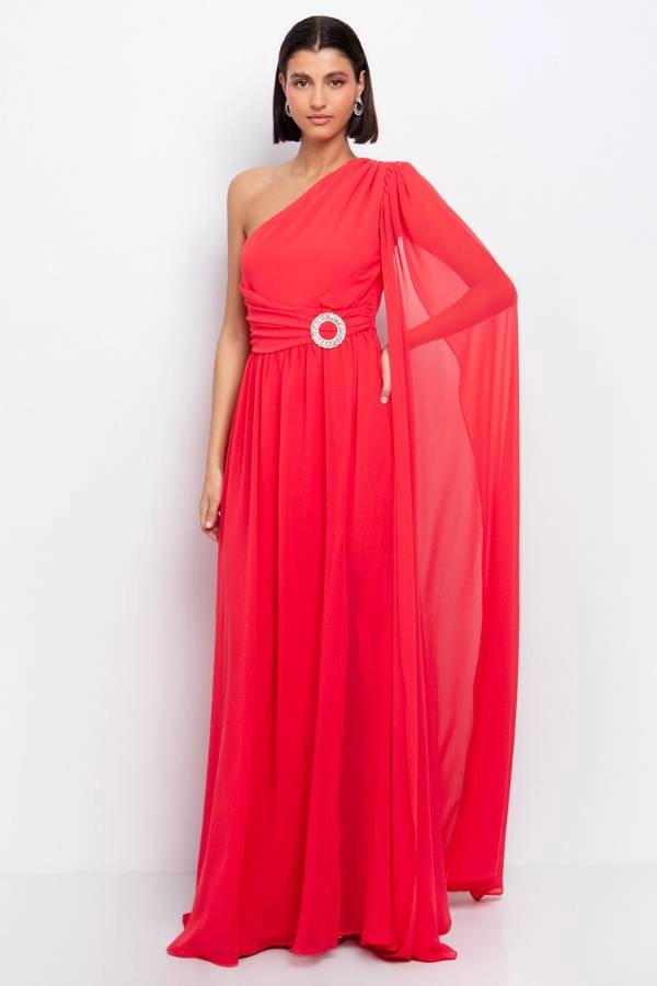 One shoulder φόρεμα με αγκράφα