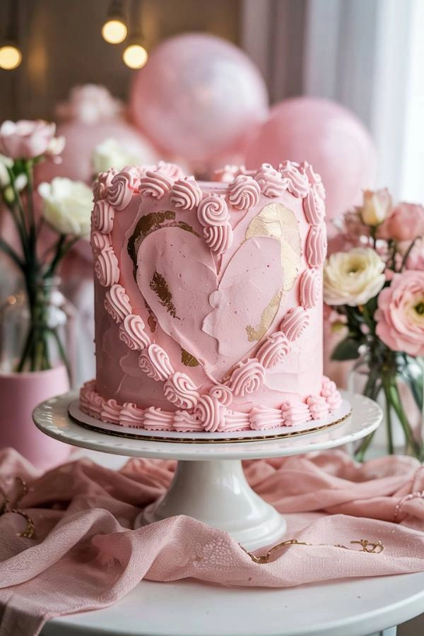 Ροζ pastel καρδιά τούρτα γάμου με βουτυρόκρεμα και χρυσές λεπτομέρειες