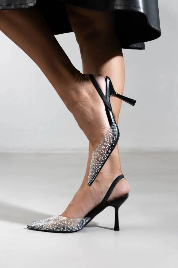Νυφικές Γόβες Erynn Slingback με διαφάνεια Μαύρο