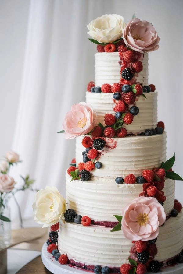 Εντυπωσιακή τούρτα γάμου με στρώσεις και εσωτερικό γέμισμα φρούτων