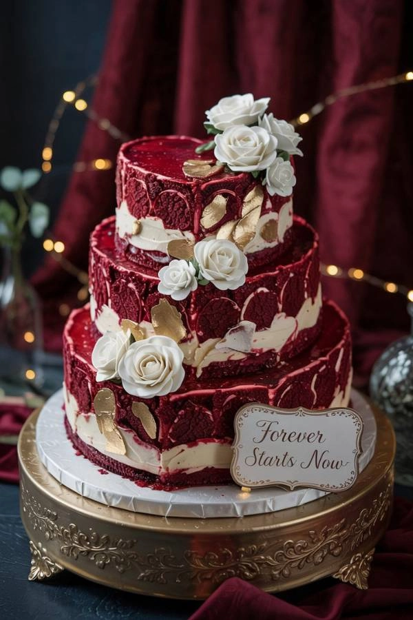 Ρομαντική τούρτα γάμου Heart-shaped με red velvet βάση