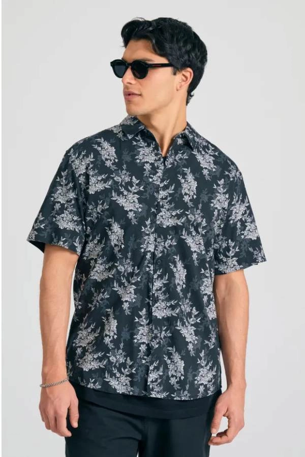 Funky Buddha Πουκάμισο Relaxed Fit με Floral Print Μαύρο