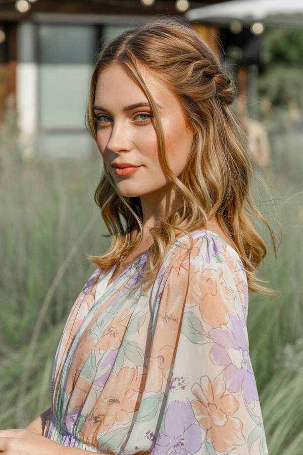 11 Χτενίσματα για κουμπάρα που θα κλέψουν την παράσταση 10 Κουμπάρα με φλοράλ φόρεμα και Half-up twisted waves