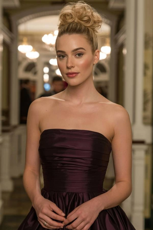 11 Χτενίσματα για κουμπάρα που θα κλέψουν την παράσταση 13 Ψηλός κότσος με όγκο και χαλαρή υφή, ιδανικός για κουμπάρα με στράπλες φόρεμα.