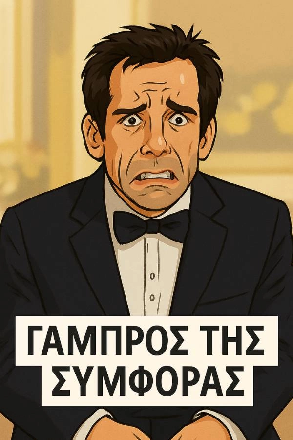 Τα Don’ts του γάμου που κάθε γαμπρός πρέπει να αποφύγει! 2 Καρικατούρα γαμπρού με αγχωμένη έκφραση, εμπνευσμένη από τον Ben Stiller στην ταινία «Γαμπρός της Συμφοράς».