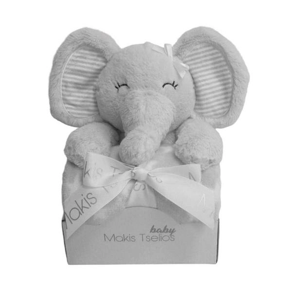 Σετ με fleece κουβέρτα 80×110 cm και λούτρινο ελεφαντάκι 35 cm, 100% polyester (380 gsm)