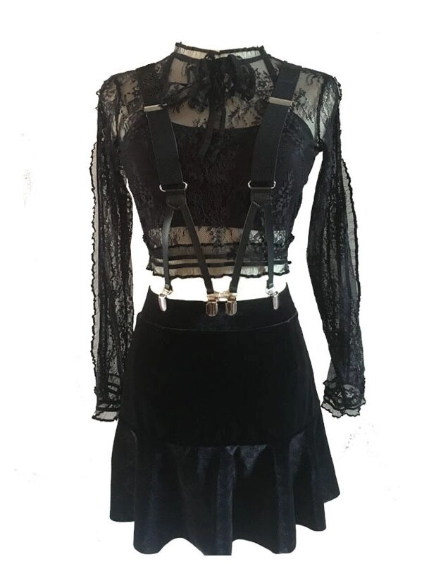 K-POP・アジア BLACKPINK JENNIE SET Black Top with Lace and Skirt Set | Jennie - Blackpink