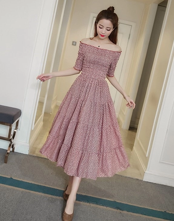 Black Off-Shoulder Floral Long Dress | Hyuna - Fashion Chingu