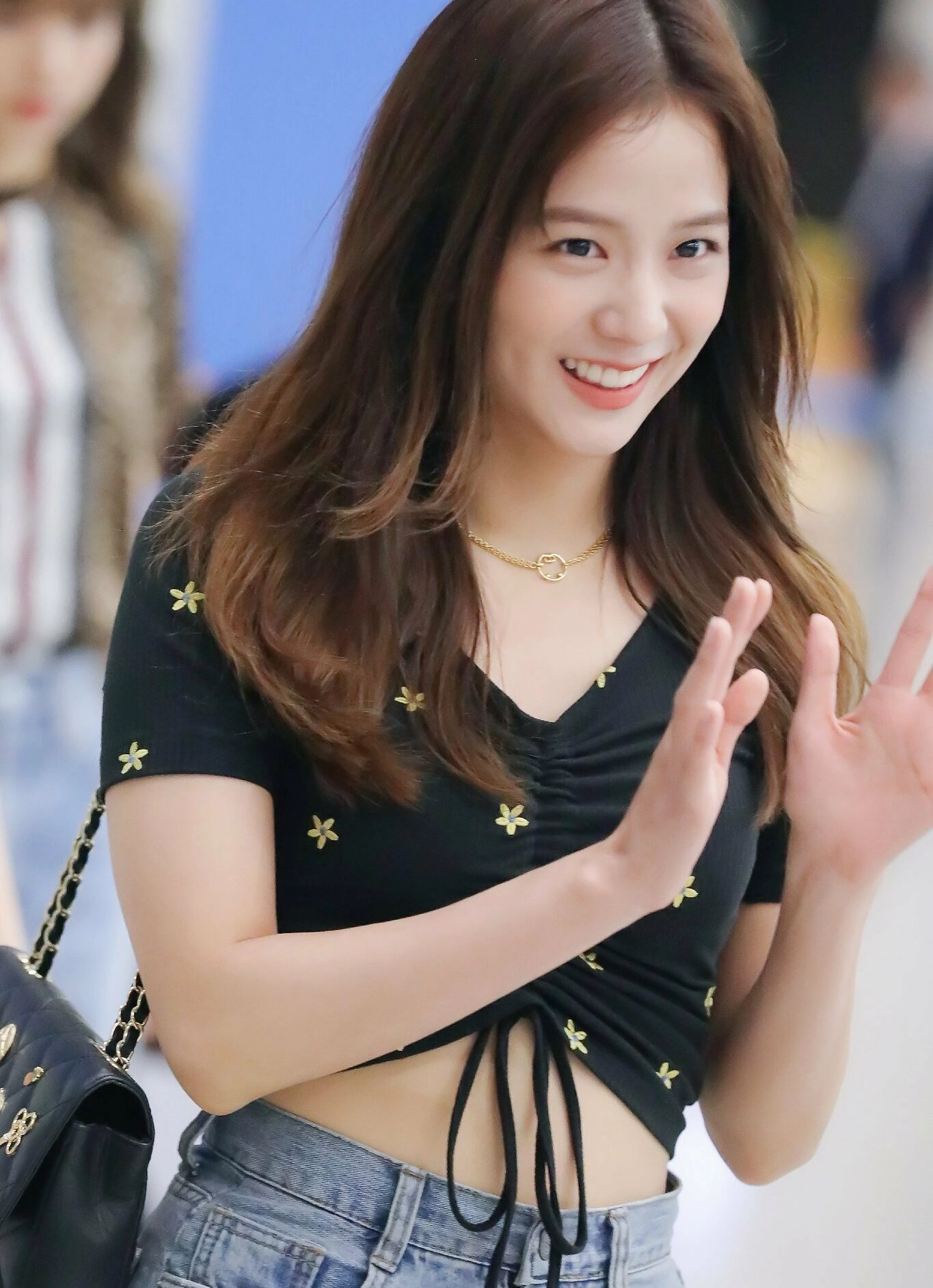 Black Floral Embroidery Drawstring Top | Jisoo - BlackPink