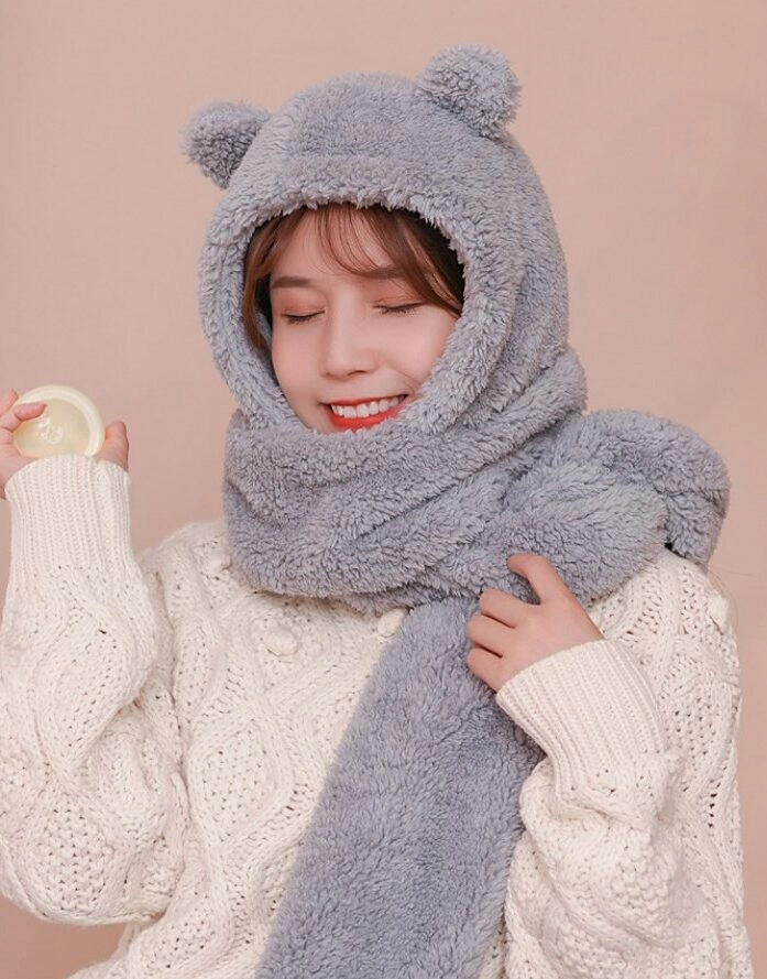 Brown Bear Ears Winter Scarf Hat | Jennie - BlackPink