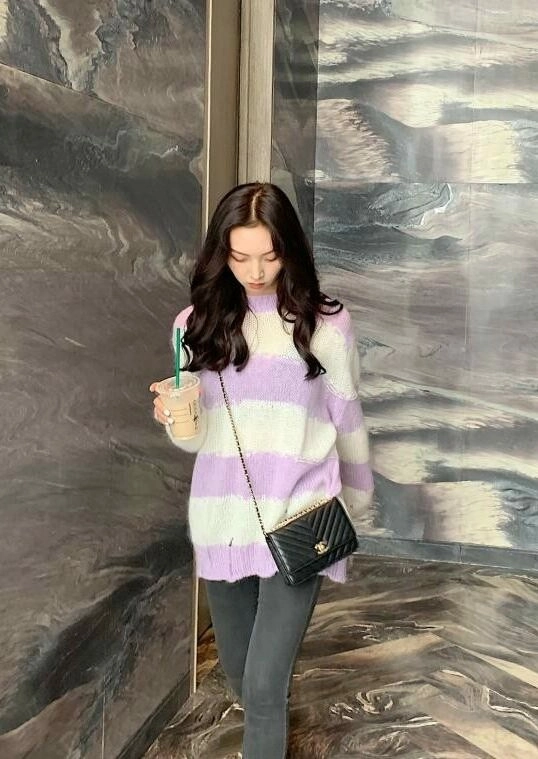 Lilac And White Striped Sweater With Holes | Jungkook - BTS