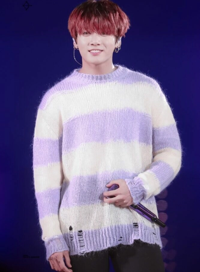 Purple Sweater Jungkook Jumper Lilac And White Striped Sweater
