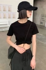 Pitch Black Cropped Knotted T-Shirt | IU - Fashion Chingu