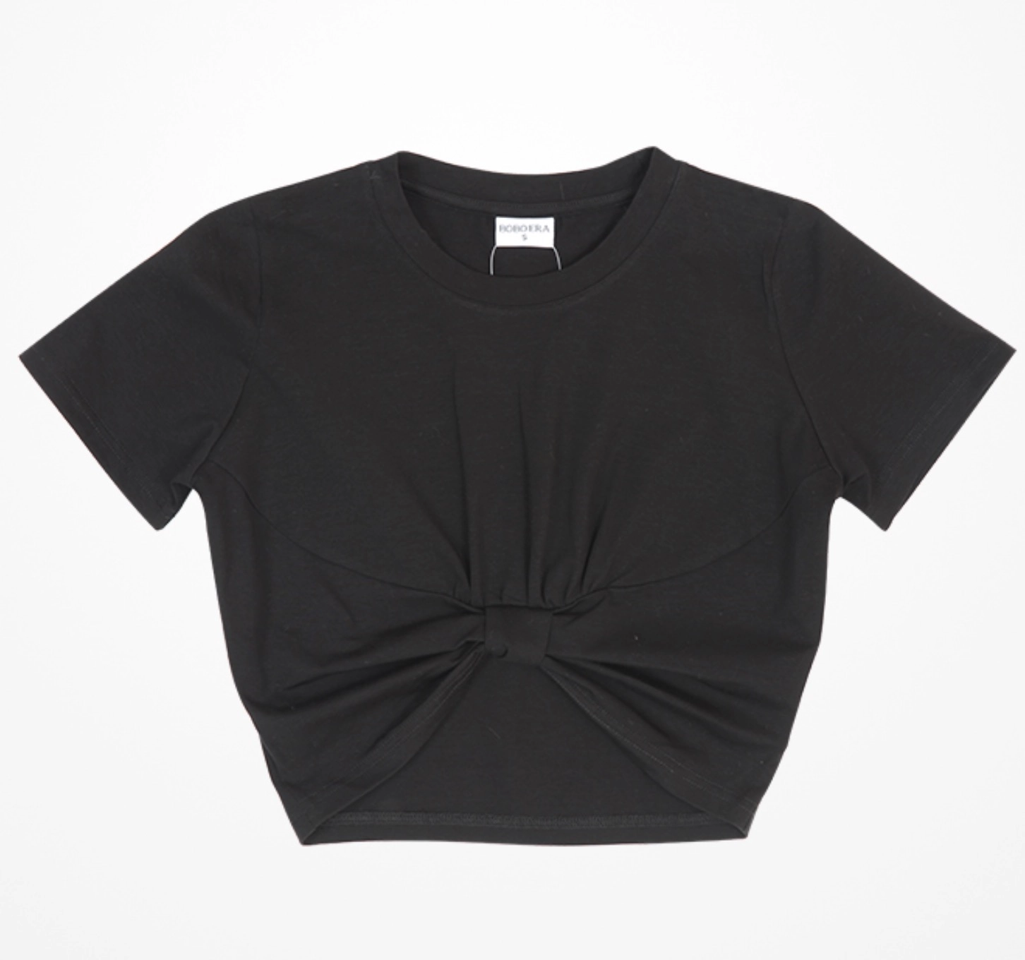 ★ILLIGO★ Signature Crop T-Shirt Black Pitch Black Cropped Knotted T-Shirt | IU - Fashion Chingu