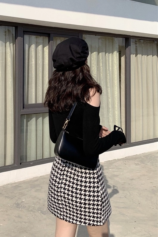スカート Lumignon/houndstooth high waist skirt Lumignon original ♥ houndstooth high waist skirt【ブラック